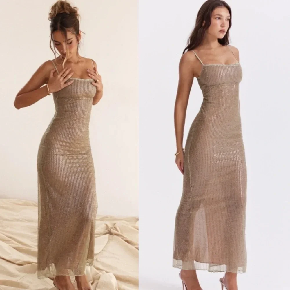 LIMITED EDITION House of CB 'Alondra' Cafe Au Lait Beaded Maxi Dress NWOT XL - Picture 11 of 11